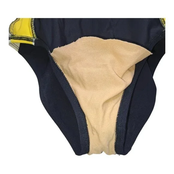 Vintage Liz Claiborne Blue Yellow Racer Stripe Open Back One Piece Swimsuit USA - Picture 8 of 10